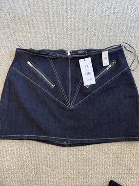 AKIRA Dark Indigo Denim Mini Skirt with Angled Zip Pockets - 1X
